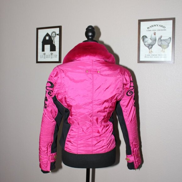 Obermeyer Womens Vintage Ski Snowboard Jacket Coat Pink Black Size 2 Embroidery - Picture 4 of 15